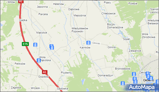 mapa Karnków gmina Głowno, Karnków gmina Głowno na mapie Targeo