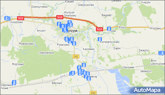 mapa Karolewo gmina Wyrzysk, Karolewo gmina Wyrzysk na mapie Targeo