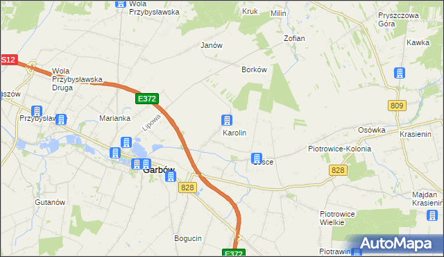 mapa Karolin gmina Garbów, Karolin gmina Garbów na mapie Targeo