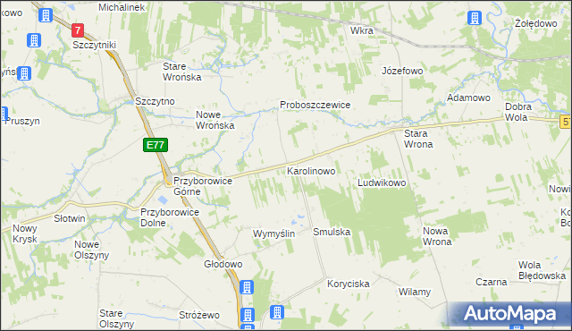 mapa Karolinowo gmina Załuski, Karolinowo gmina Załuski na mapie Targeo