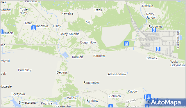 mapa Karolów gmina Kleszczów, Karolów gmina Kleszczów na mapie Targeo
