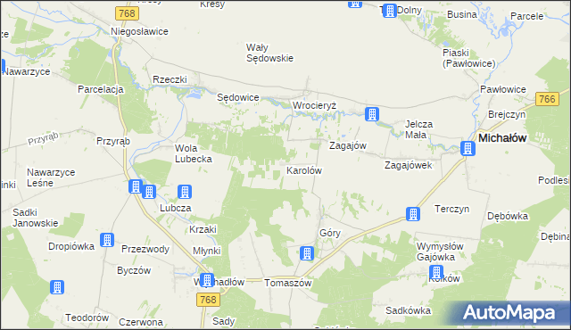 mapa Karolów gmina Michałów, Karolów gmina Michałów na mapie Targeo