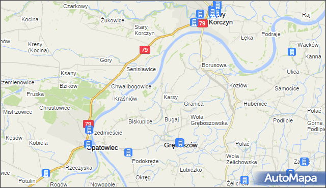 mapa Karsy gmina Gręboszów, Karsy gmina Gręboszów na mapie Targeo