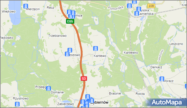 mapa Kartlewo gmina Przybiernów, Kartlewo gmina Przybiernów na mapie Targeo