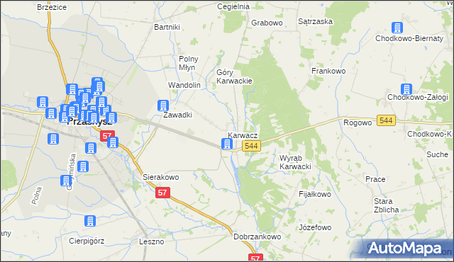 mapa Karwacz gmina Przasnysz, Karwacz gmina Przasnysz na mapie Targeo