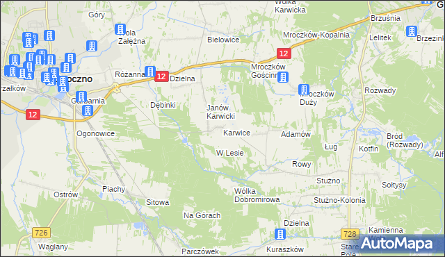 mapa Karwice gmina Opoczno, Karwice gmina Opoczno na mapie Targeo