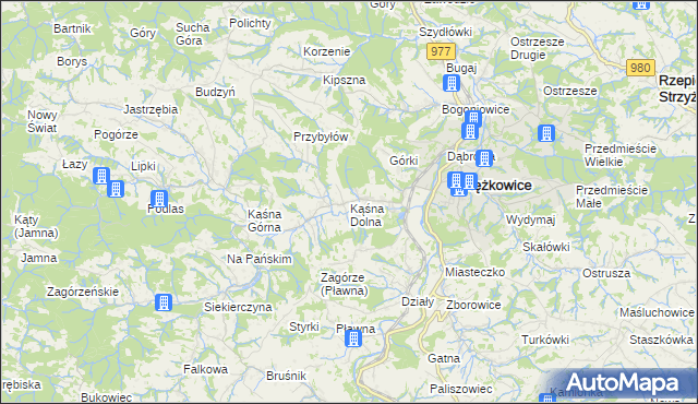 mapa Kąśna Dolna, Kąśna Dolna na mapie Targeo