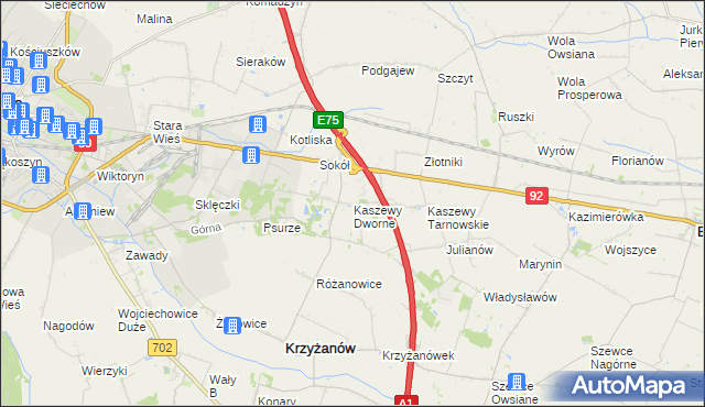 mapa Kaszewy Dworne, Kaszewy Dworne na mapie Targeo