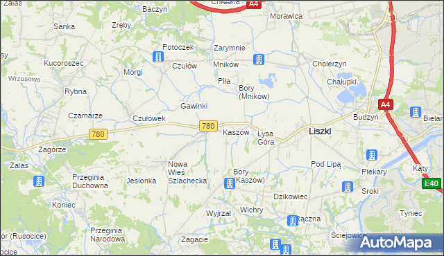 mapa Kaszów gmina Liszki, Kaszów gmina Liszki na mapie Targeo