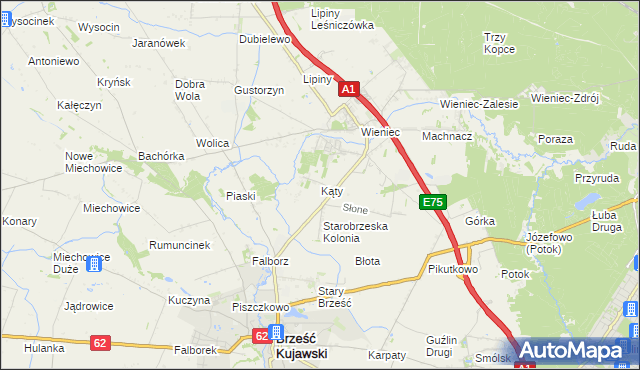 mapa Kąty gmina Brześć Kujawski, Kąty gmina Brześć Kujawski na mapie Targeo