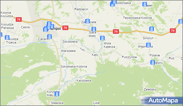 mapa Kąty gmina Frampol, Kąty gmina Frampol na mapie Targeo