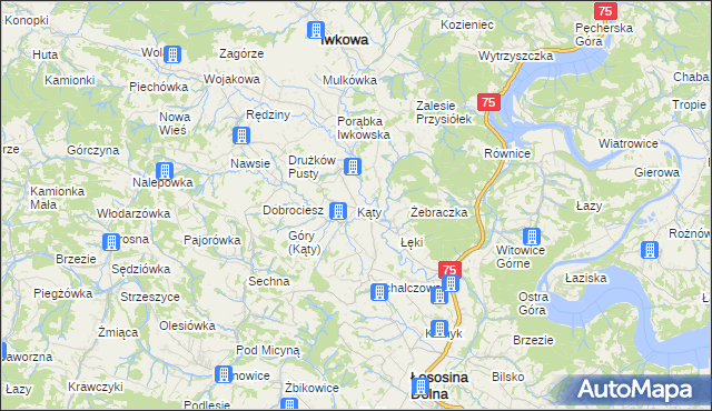 mapa Kąty gmina Iwkowa, Kąty gmina Iwkowa na mapie Targeo