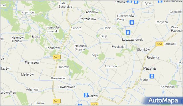 mapa Kąty gmina Pacyna, Kąty gmina Pacyna na mapie Targeo