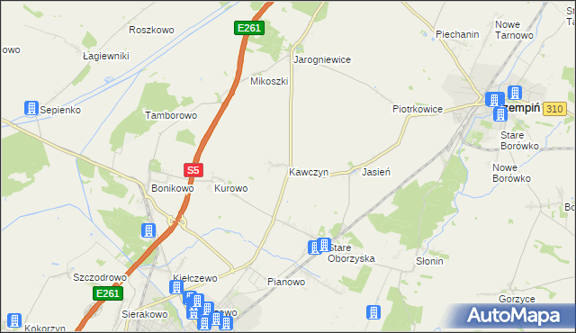 mapa Kawczyn gmina Kościan, Kawczyn gmina Kościan na mapie Targeo