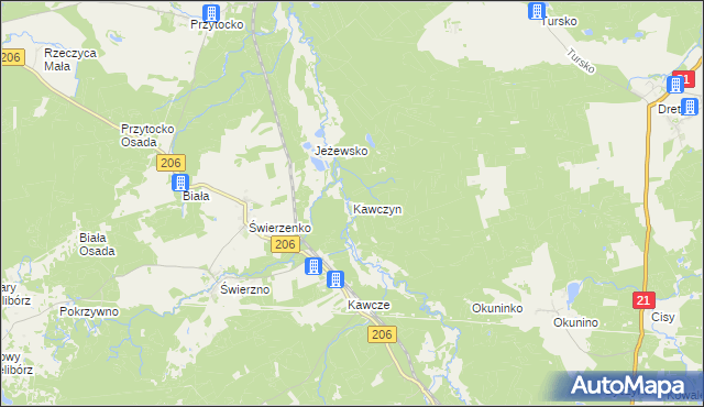 mapa Kawczyn gmina Miastko, Kawczyn gmina Miastko na mapie Targeo