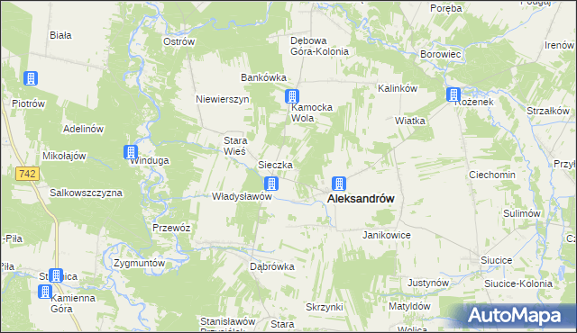 mapa Kawęczyn gmina Aleksandrów, Kawęczyn gmina Aleksandrów na mapie Targeo