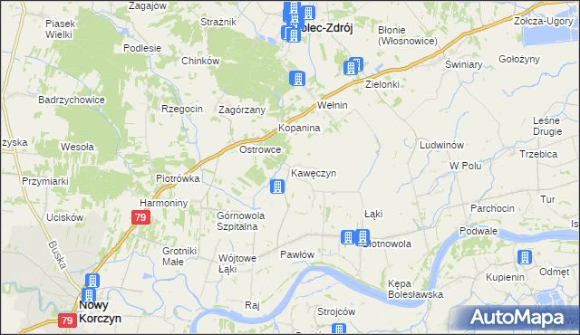 mapa Kawęczyn gmina Nowy Korczyn, Kawęczyn gmina Nowy Korczyn na mapie Targeo