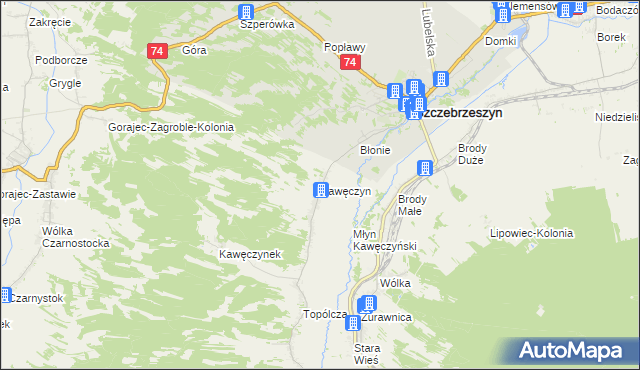 mapa Kawęczyn gmina Szczebrzeszyn, Kawęczyn gmina Szczebrzeszyn na mapie Targeo