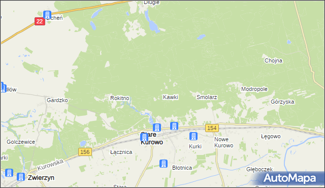 mapa Kawki gmina Stare Kurowo, Kawki gmina Stare Kurowo na mapie Targeo