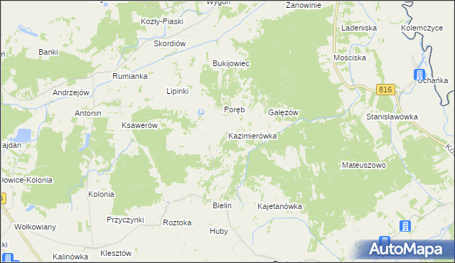 mapa Kazimierówka gmina Żmudź, Kazimierówka gmina Żmudź na mapie Targeo