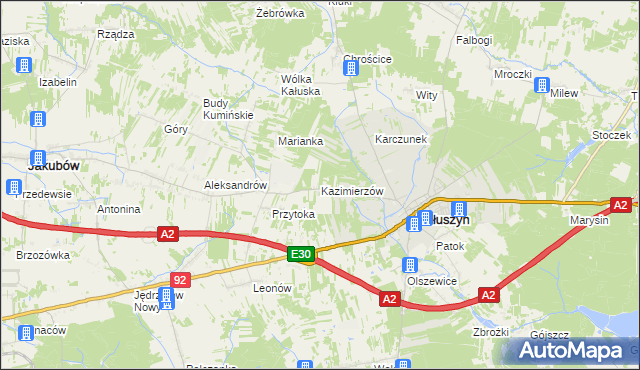 mapa Kazimierzów gmina Kałuszyn, Kazimierzów gmina Kałuszyn na mapie Targeo