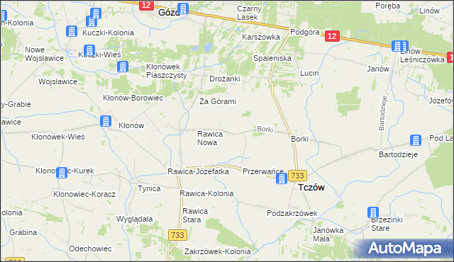 mapa Kazimierzów gmina Tczów, Kazimierzów gmina Tczów na mapie Targeo