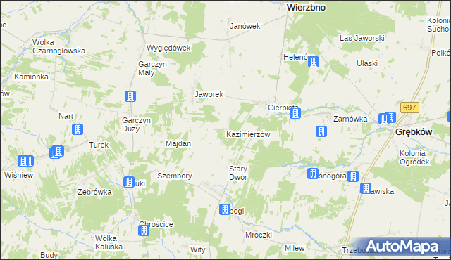 mapa Kazimierzów gmina Wierzbno, Kazimierzów gmina Wierzbno na mapie Targeo