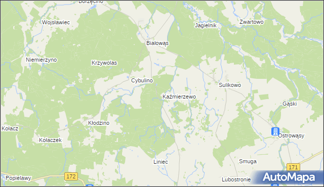 mapa Kaźmierzewo gmina Barwice, Kaźmierzewo gmina Barwice na mapie Targeo