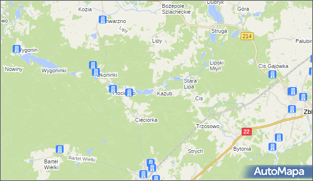 mapa Kazub gmina Kaliska, Kazub gmina Kaliska na mapie Targeo