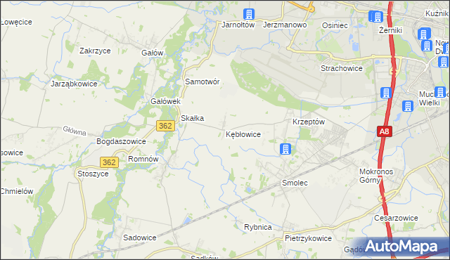 mapa Kębłowice gmina Kąty Wrocławskie, Kębłowice gmina Kąty Wrocławskie na mapie Targeo