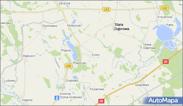 mapa Kicko gmina Stara Dąbrowa, Kicko gmina Stara Dąbrowa na mapie Targeo