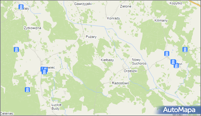 mapa Kiełbasy gmina Rozogi, Kiełbasy gmina Rozogi na mapie Targeo
