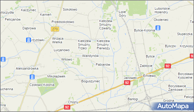 mapa Kiełczew Górny, Kiełczew Górny na mapie Targeo