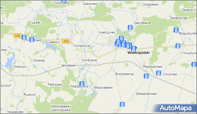 mapa Kiełczyn gmina Książ Wielkopolski, Kiełczyn gmina Książ Wielkopolski na mapie Targeo