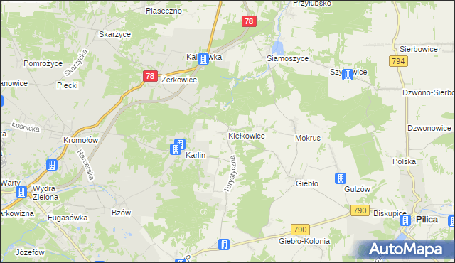 mapa Kiełkowice, Kiełkowice na mapie Targeo