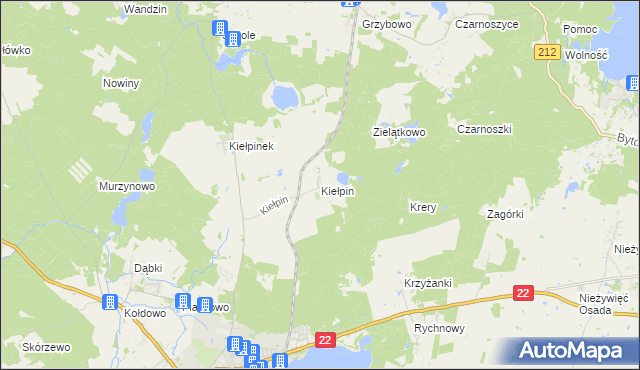 mapa Kiełpin gmina Człuchów, Kiełpin gmina Człuchów na mapie Targeo