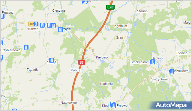 mapa Kiełpino gmina Brojce, Kiełpino gmina Brojce na mapie Targeo