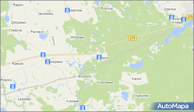 mapa Kiełpino gmina Drawno, Kiełpino gmina Drawno na mapie Targeo