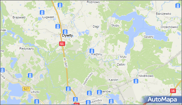 mapa Kieźliny, Kieźliny na mapie Targeo