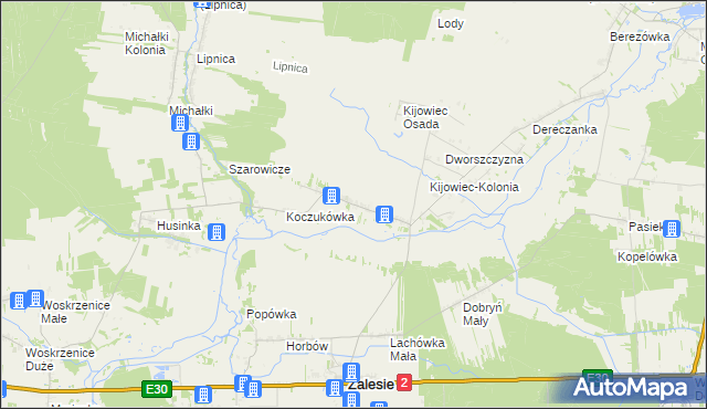 mapa Kijowiec gmina Zalesie, Kijowiec gmina Zalesie na mapie Targeo