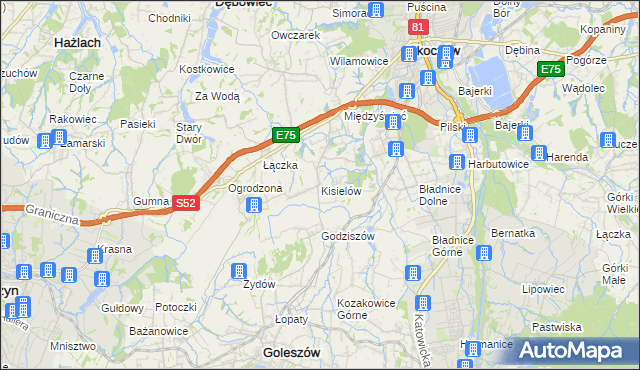 mapa Kisielów gmina Goleszów, Kisielów gmina Goleszów na mapie Targeo