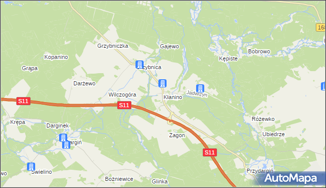 mapa Kłanino gmina Bobolice, Kłanino gmina Bobolice na mapie Targeo