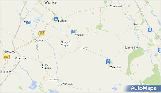 mapa Kłęby gmina Warnice, Kłęby gmina Warnice na mapie Targeo