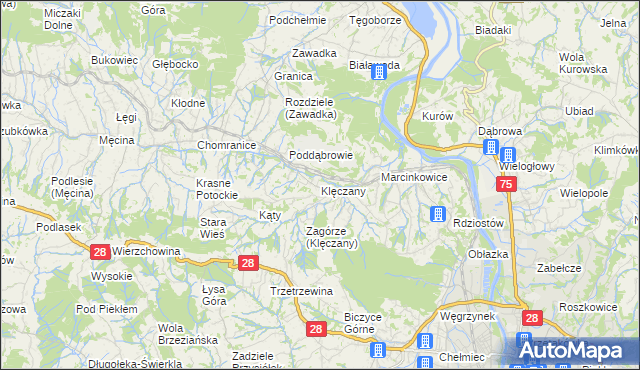 mapa Klęczany gmina Chełmiec, Klęczany gmina Chełmiec na mapie Targeo