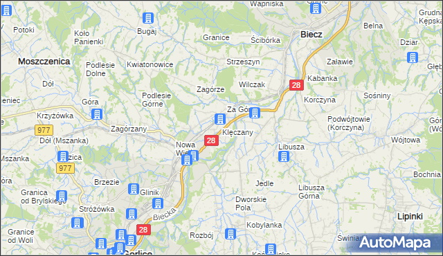 mapa Klęczany gmina Gorlice, Klęczany gmina Gorlice na mapie Targeo