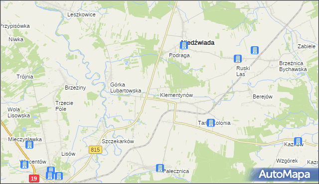 mapa Klementynów gmina Niedźwiada, Klementynów gmina Niedźwiada na mapie Targeo