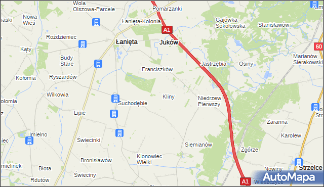 mapa Kliny gmina Łanięta, Kliny gmina Łanięta na mapie Targeo