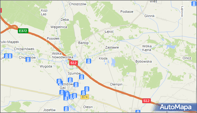 mapa Kłoda gmina Kurów, Kłoda gmina Kurów na mapie Targeo