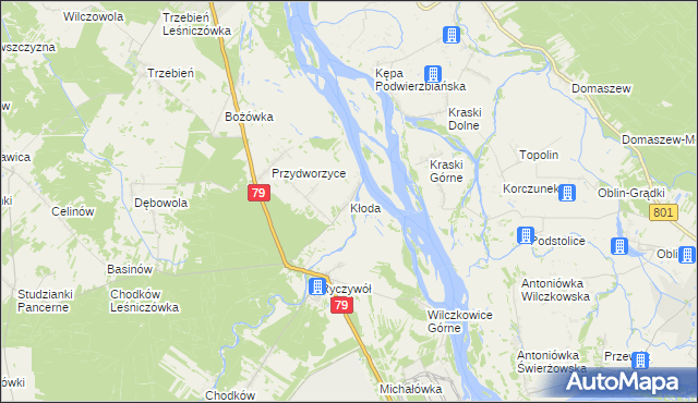 mapa Kłoda gmina Magnuszew, Kłoda gmina Magnuszew na mapie Targeo