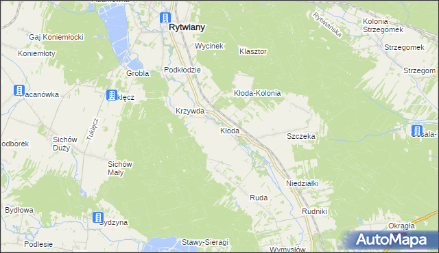 mapa Kłoda gmina Rytwiany, Kłoda gmina Rytwiany na mapie Targeo